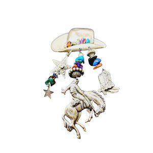 Vintage Semi Precious Cowboy Hat with Dangles Brooch (A2162)